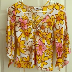 California Grown Split sleeve jewel neck blouse